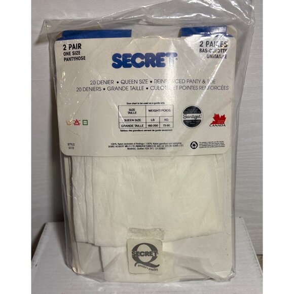 Secret Queen Size Reinforced Panty & Toe White Pantyhose 20 Denier Savings Pack - Picture 3 of 4